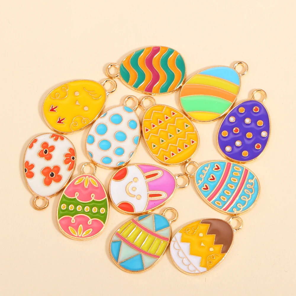 10Pcs Cartoon Easter Egg Enamel Charms for Diy Making Cute Fun Painted Eggshell Pendant Earrings Necklace Holiday Jewelry Gifts