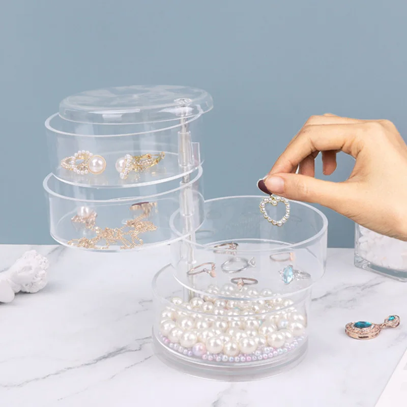 Multi-layer Transparent Rotating Jewelry Box Jewelry Earrings Hand Necklace Dust Storage Box Small Objects Round Box