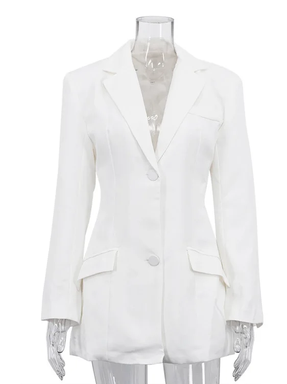 Busin Commute Sle feminino longo Sve branco Jaet Faionable gola virada para baixo cintura cinched primavera nova chegada