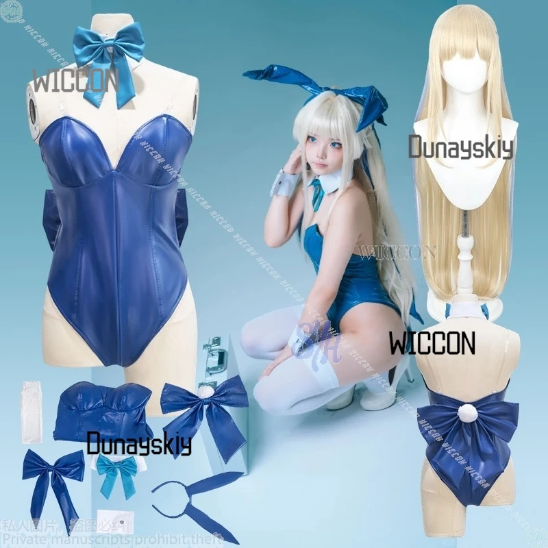 لعبة الأزرق الأرشيف تأثيري اسوما توكي أنيمي زي مثير الأرنب الفتيات جيراي كي البدلة Kawaii الأزرق بذلة القوس كوسبفريه حفلة الهالوين