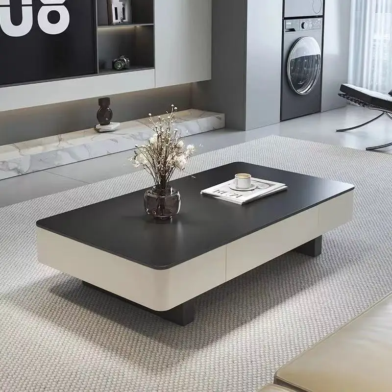 Italian minimalist light luxury rectangular coffee table living room household size apartment rock slab microcrystalline