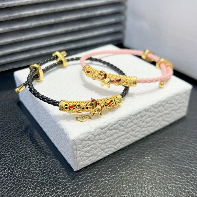 LABB Real 18K gold bent pipe hand rope Au750 gold baked paint pony separated bead hand rope exquisite jewelry gift B0076