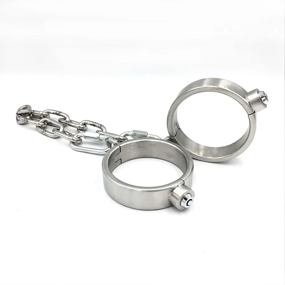 Heavy Stainless Steel Press Lock Wrist Handcuffs Ankle Cuffs Neck Collar Choker Shackles Bondage Adult Games Sex Toys for Couple