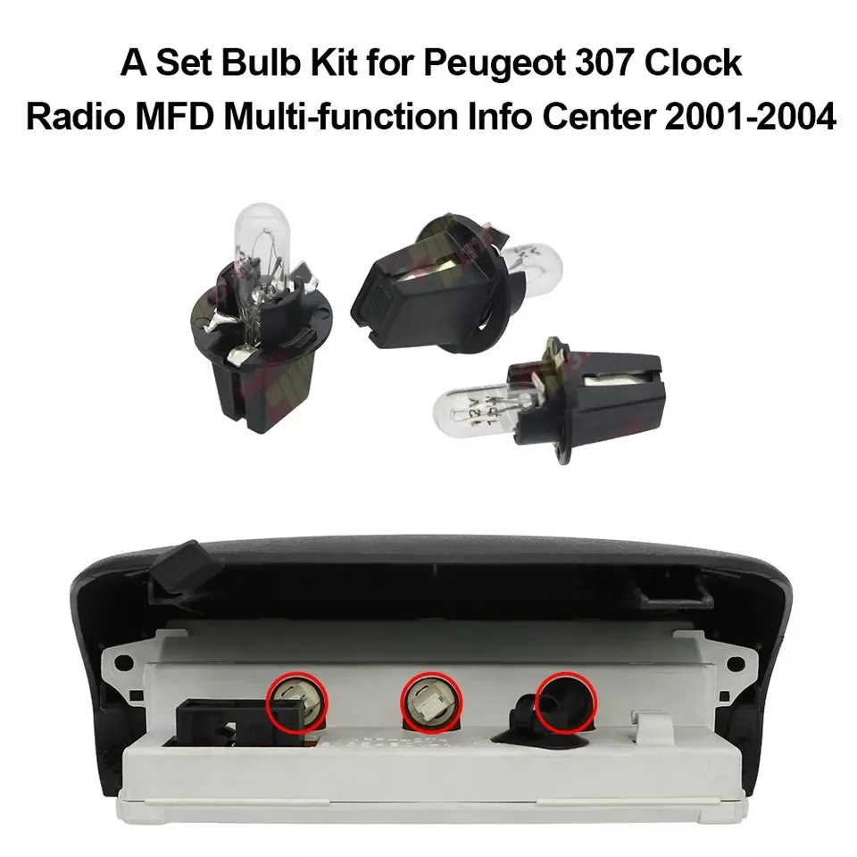 3pcs Center Dashboard Light Bulb Kit for Peugeot 307 206 406 Clock Radio Multi-function Info