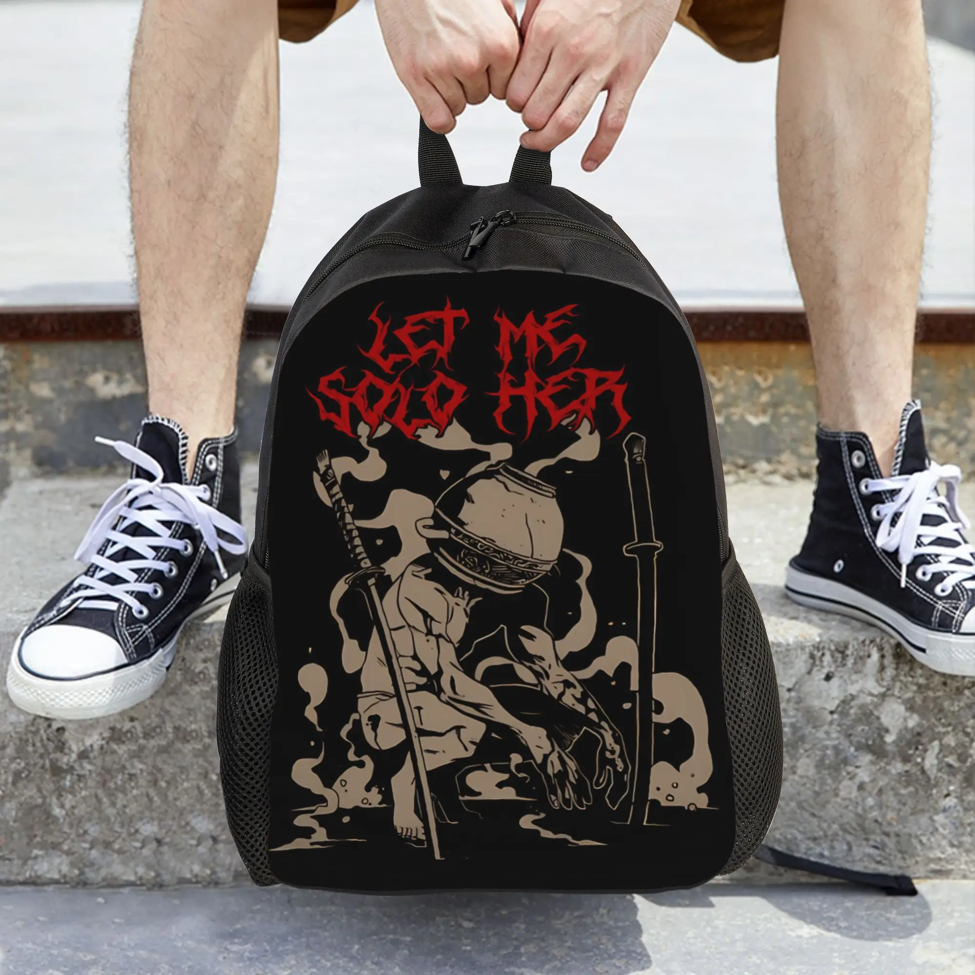 Warrior Character with Pot Head and Two Katanas Backpack  Fun Backpacks Girl Workout Large School Bags Design Rucksack view 6