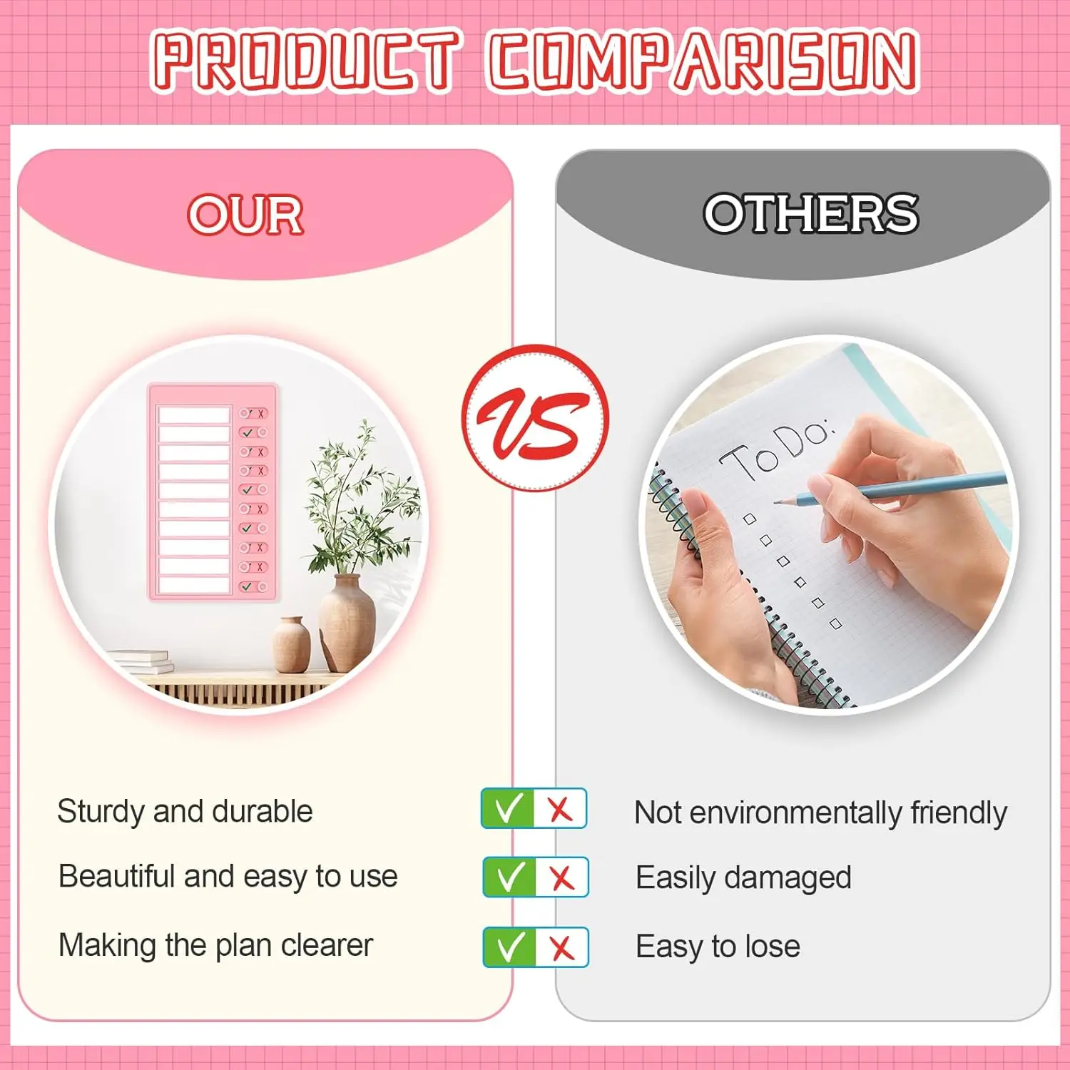 1 Pcs Blank Chore Chart Kids Chore Chart, Plastic Checklist Board with 8 Detachable Cardstock to Do List