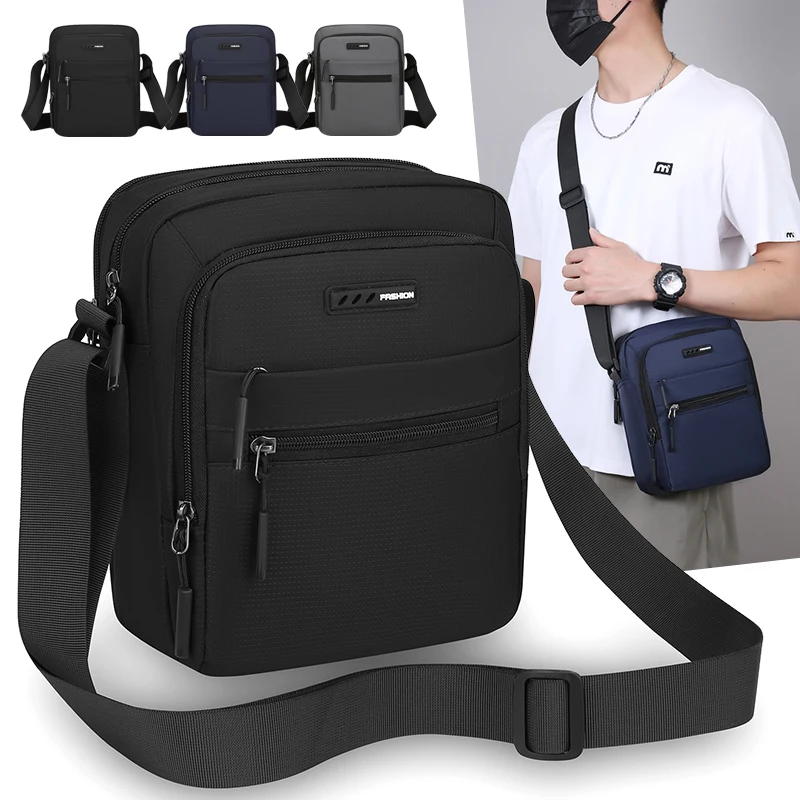 Men's Waterproof Lightweight Nylon Crossbody Bag Multi Pocket Adjustable Strap Shoulder Bag for Work Travel Everyday Casual Use