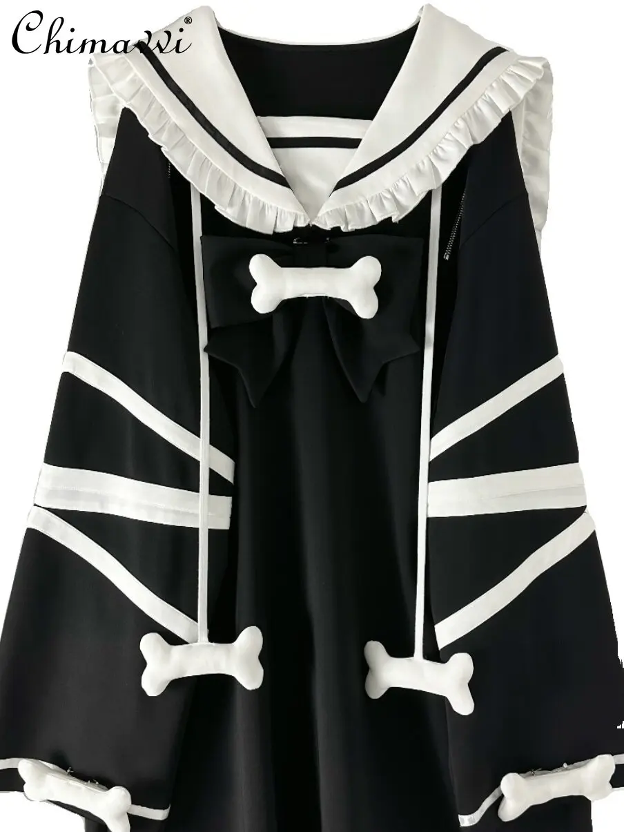 

New Japanese Subculture Oversized Long Sleeves Sailor Collar Dress Spring Fashion Sweet Cool Girl Kawaii Loose Short Dresses