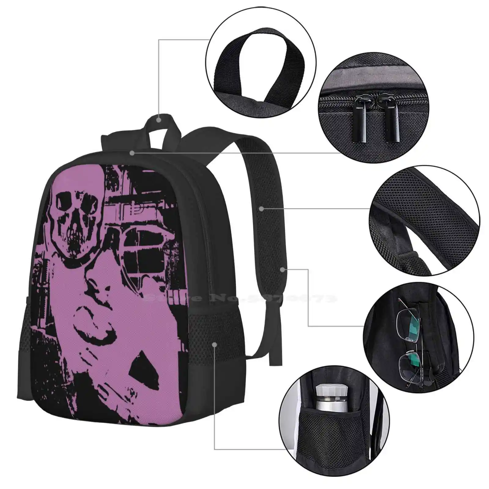 Party Girl With Skull Eye Large Capacity School Backpack Laptop Bags Gothic Skull Halloween Unique Collage Designer Weirdove