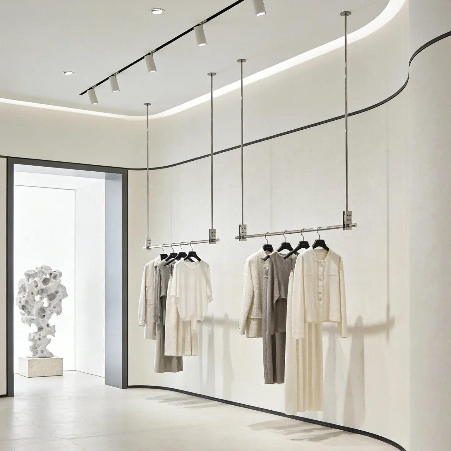 Stainless steel hanger clothing store display rack lifting hanger women's clothing store silver window steel wire adjustment