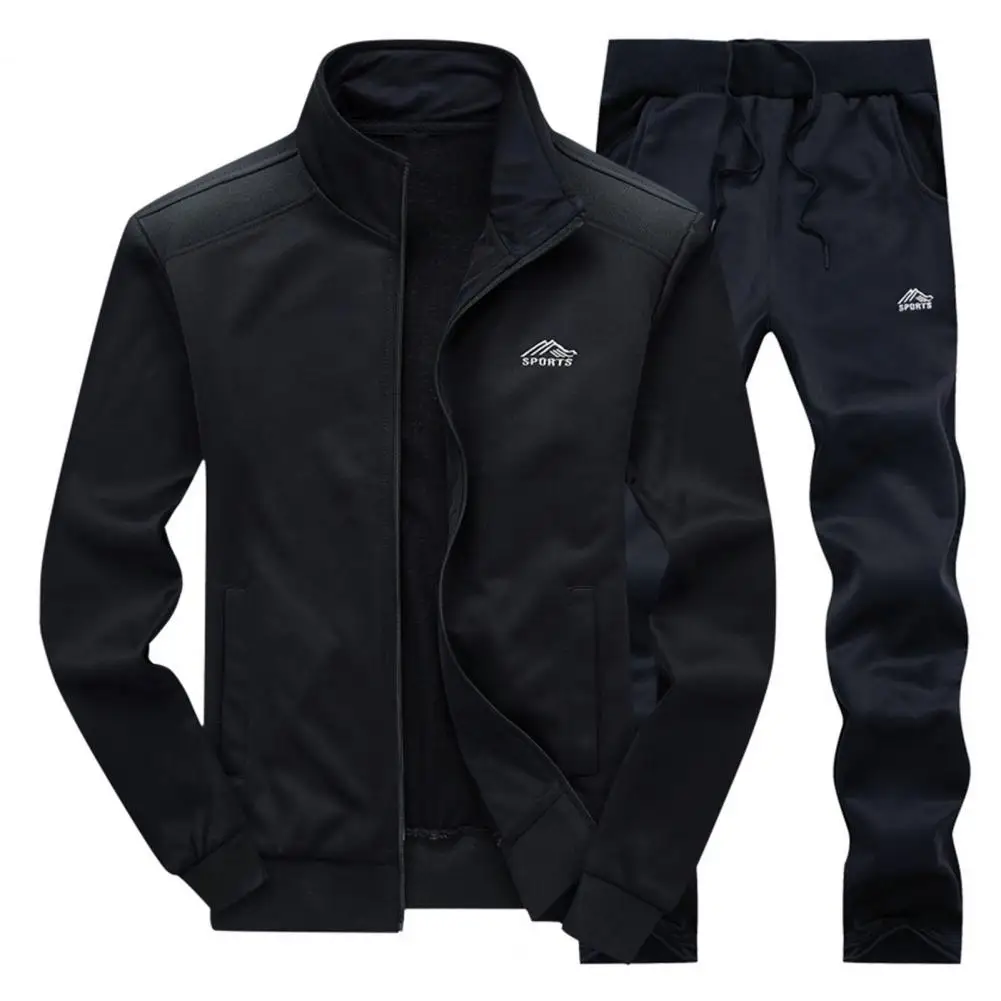 Chándal informal de 2 piezas para hombre, ropa deportiva de Color sólido, conjunto de chaqueta y pantalones, sudadera de gimnasio, primavera y otoño