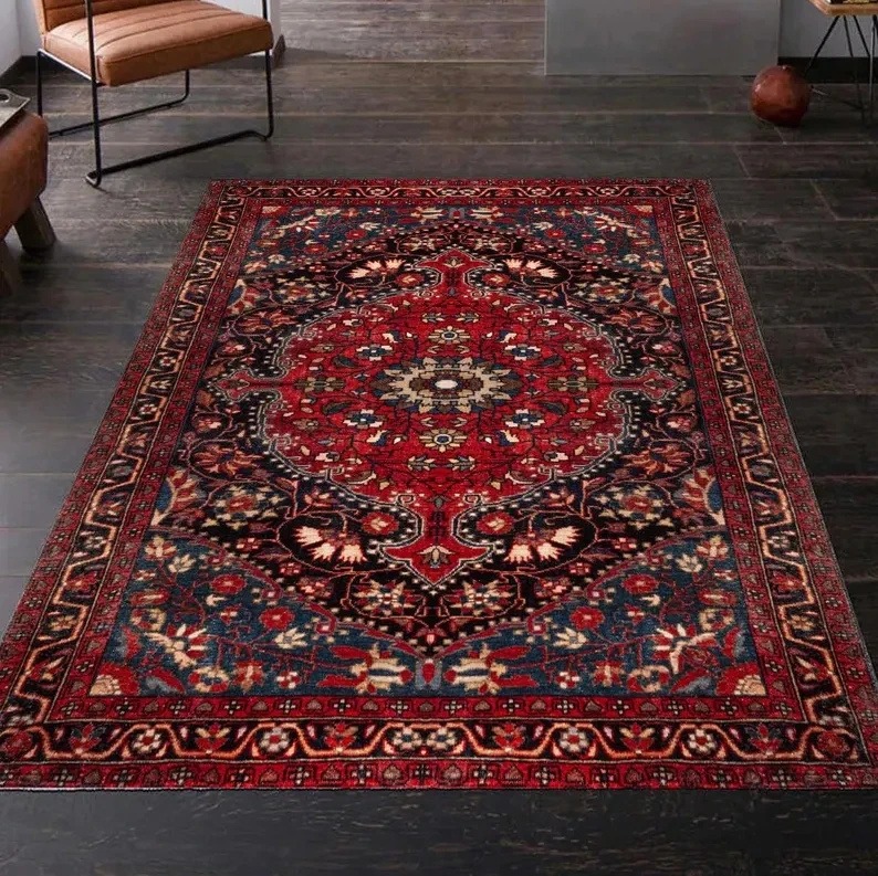 Retro Red Persian Carpet / Turkish Carpet Living Room Decor Sofa Rug Bedroom Bedside Rug Kitchen Coffee Table Floor Mat Gifts