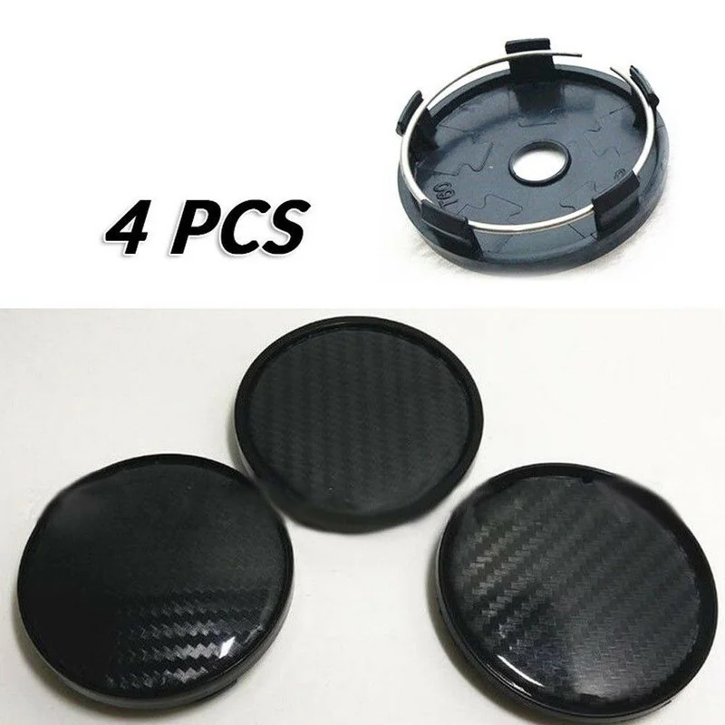 

4Pcs Auto Wheel Hub Center Caps Carbon Fiber Texture 60mm Car Wheel Caps Decor Center Cover Black Exterior Parts Car Accessories