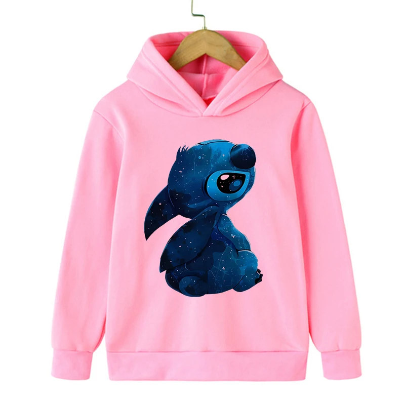 Disney-Sweat à capuche Stitch pour enfants, vêtements Kawaii, sweat-shirt pour enfants, haut décontracté pour bébé, dessin animé pour fille, garçon,