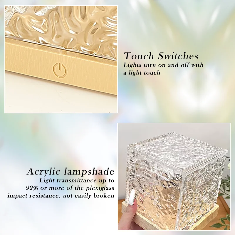 Dinâmico Rotating Water Ripple Night Light, Square Starry Sky Projection Light, Flame Atmosphere Light para sala de estar e quarto