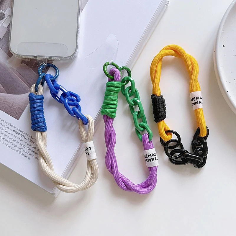 Colorful Nylon Phone Chain Key Rings Card Keychain Bracelet Cell Phone Case Pendant Lanyard Strap Bag Wrist Strap Decoration