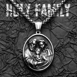 Holy Family Powerful Amulet Stainless Steel Men Necklace Pendant Chain Vintage Cool New In For Women Jewelry Gifts Wholesale
