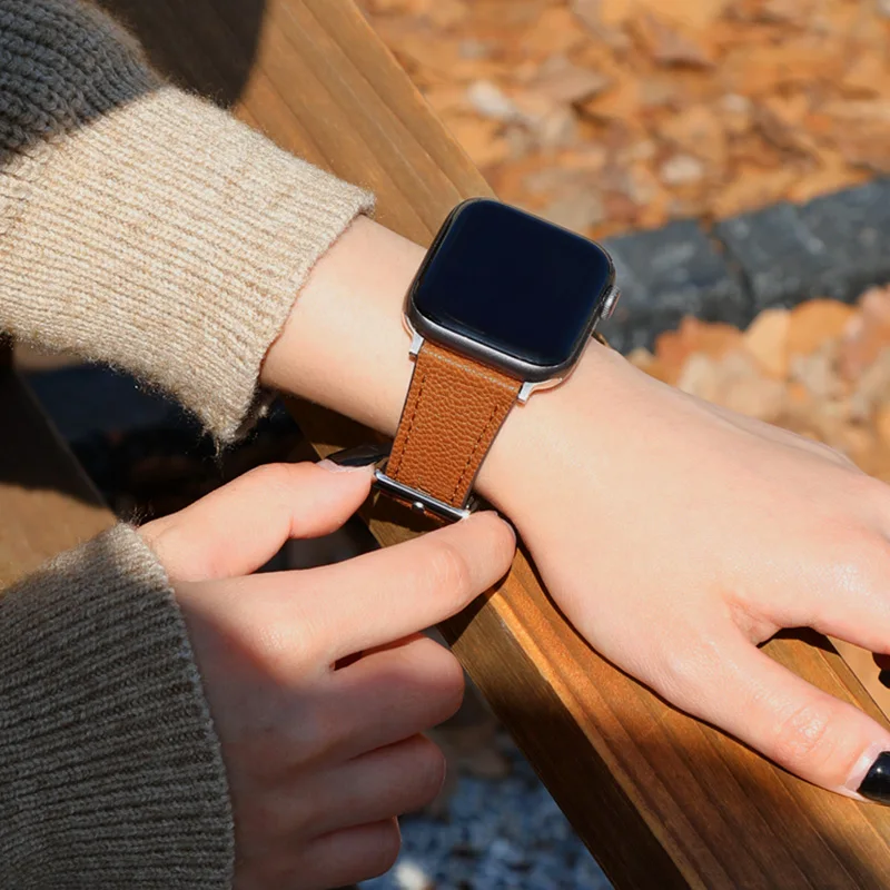 Ремешок кожаный для Apple Watch Band 49 мм 44 мм 45 мм 40 мм 42 мм 38 мм 41 мм, браслет для часов correa IWatch Series 8 7 6 SE 5 4 Ultra