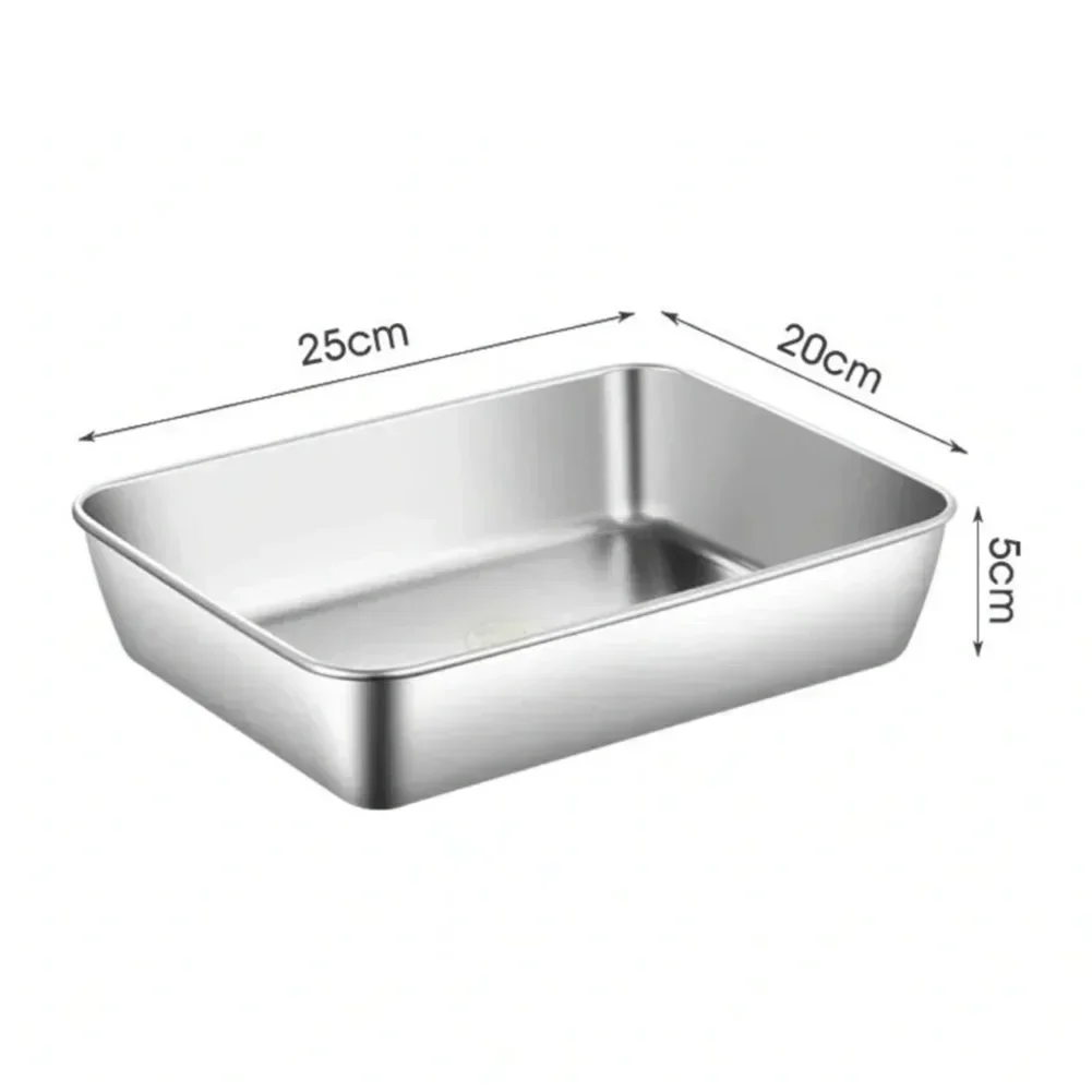 Stainless Steel Square Plate With Lid Rectangular Food Storage Pan Commercial Dish Tray Large Freshing Lunch Box Container