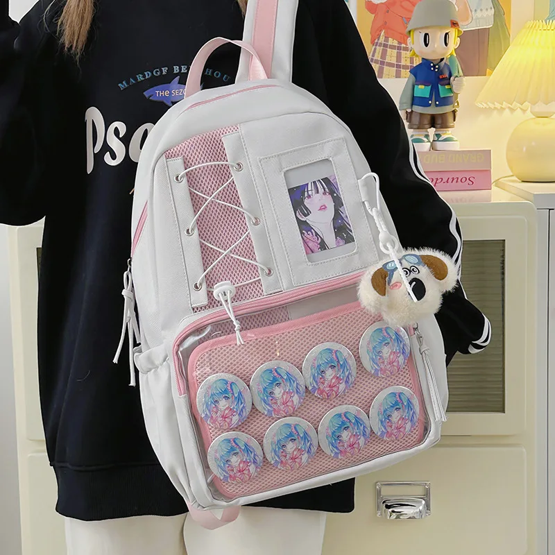 Richme Harajuku Women Backpacks 2025 Students Large Capacity DIY Anime Badge Commute Ita Bags Casual Nylon Mochilas Para Mujer