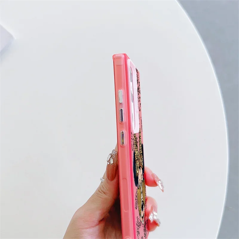 Für IPhone 17 16 15 Pro Max Plus 17 Air 12 13 Mini 16E IPhone 17Pro Fashion Leopard Painted Minnie Mickey Hard Silver Laser Case