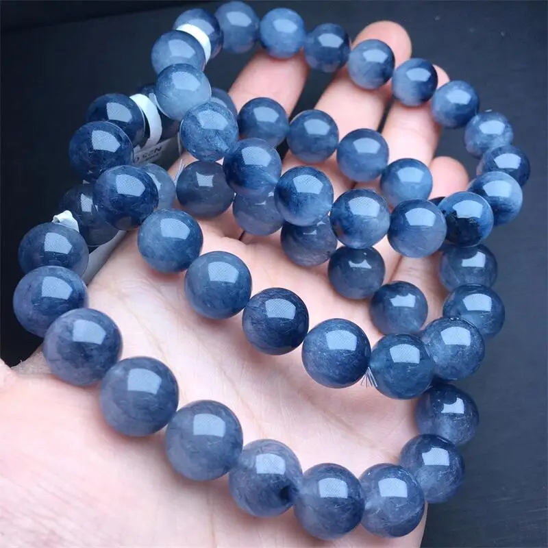 12MM Natural Blue Rabbit Hair Quartz Bracelet Handmade Women Healing Gemstone Crystal Strand Lovers Girlfriend 1PCS