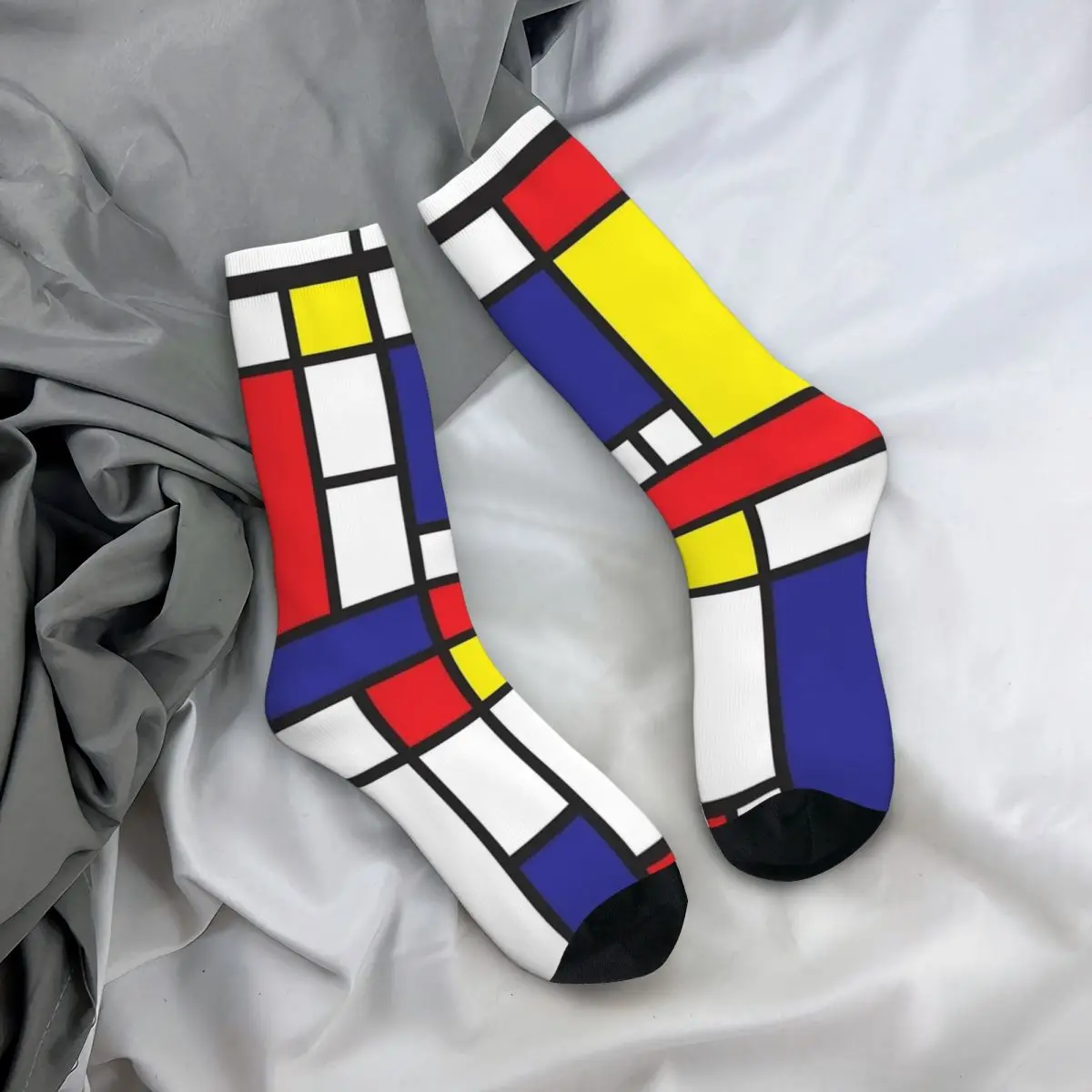 Piet Mondrian Socks Abstract Geometric Art Red Blue Yellow Rectangles Stockings Men Cycling Socks Autumn Anti Bacterial Socks