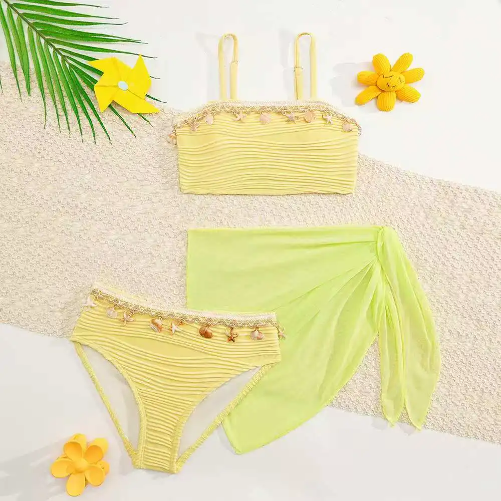 2026 Strappy Girls Swimsuit 3 Pieces Bikini & Skirt Bandeau Kids Swimwear Female Children's Bathers Bathing Swimming Swim Suit - view 3