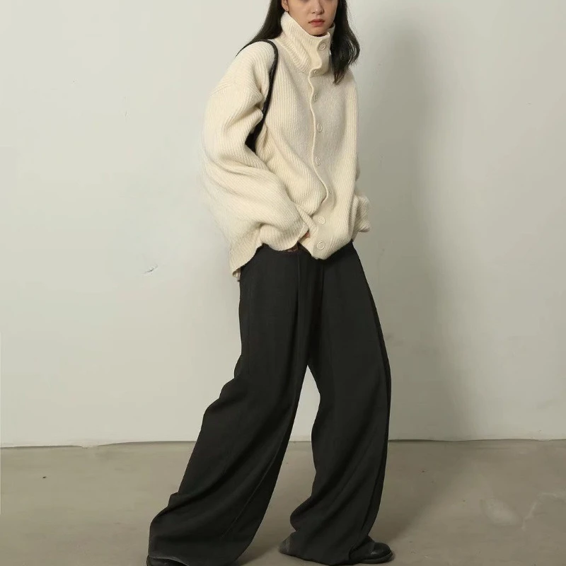 

Korean Version of Retro Stand-up Neck Cardigan Sweater Women's Autumn New Casual Loose Knitted Sweater Top Jacket Tide