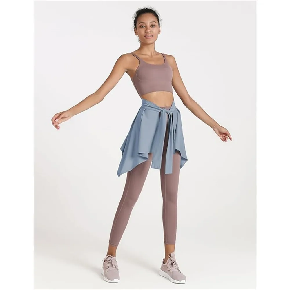 Women Solid Color Yoga Tennis Up Skirt Athletic Workout Running Tie Up Wrap Skirts Hip Covering Asymmetrical Scarf image 3