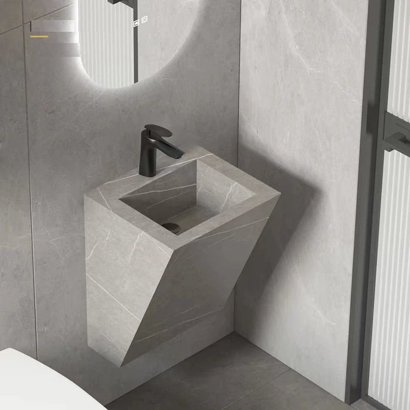 2026-Modern Lightweight Luxury Wall Mounted Half Base Burnt Stone Bathroom Sink