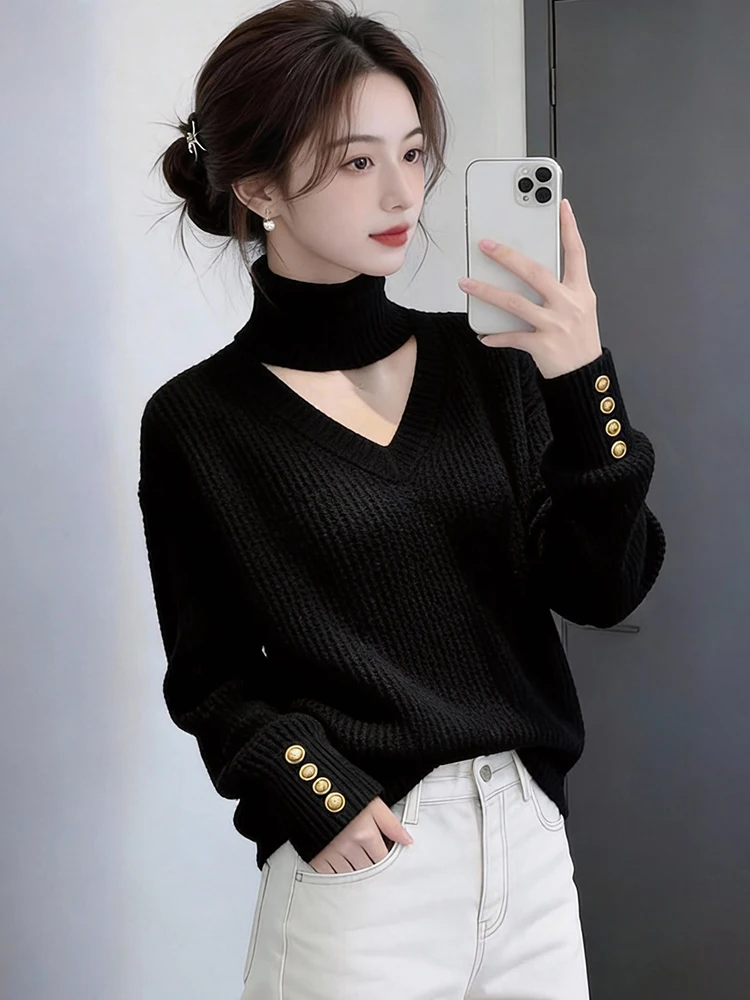 

Ele Knitted V-Ne Hollow out Women's Base irt Spring 2026 Luxury Sle Loose Fit Breathable Comfortable Long Sve