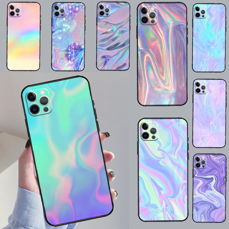 Holographic Iridescence Case For iPhone 16 13 11 12 14 15 Pro Max mini XR X XS MAX Plus Cover Cases