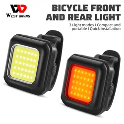 WEST BIKING Cycling Mini Front/Rear Lights 250mAh Rechargeable LED High Visibility Taillight Bicycle Front Fork Light Hiking