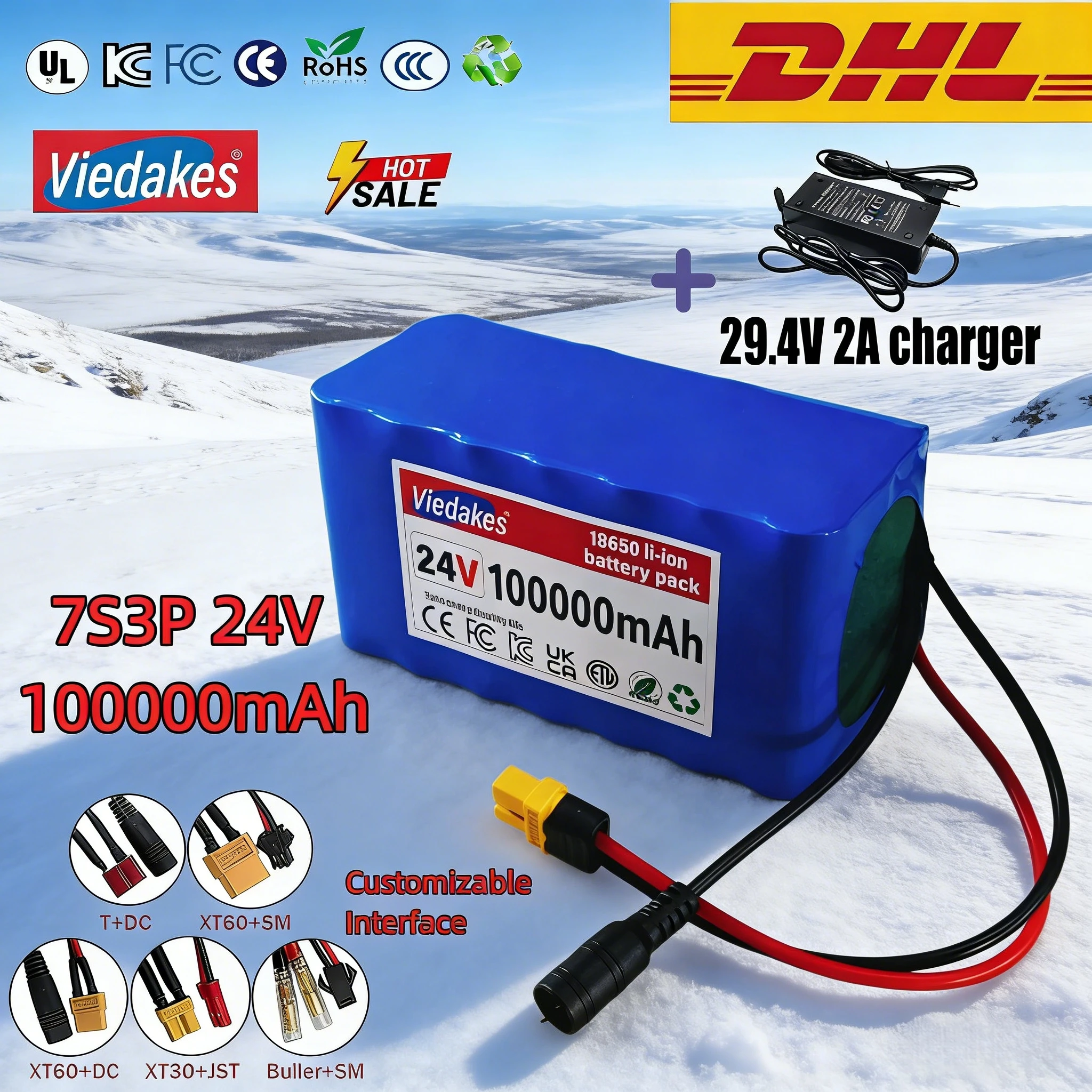 

Lifepo4 24V Batteries 18650 Battery Pack VIEDAKES Brand New 24V 100Ah 7S3P Power Bank Quick Charge For Emergency Kit