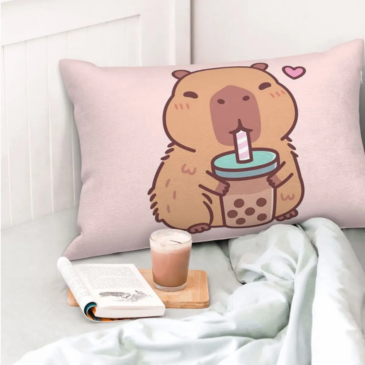Cute Capybara Loves Drinking Bubble Tea Rectangle Pillowcase Cushion Cover Decor Bedroom Bed Home Comfort Throw Pillow