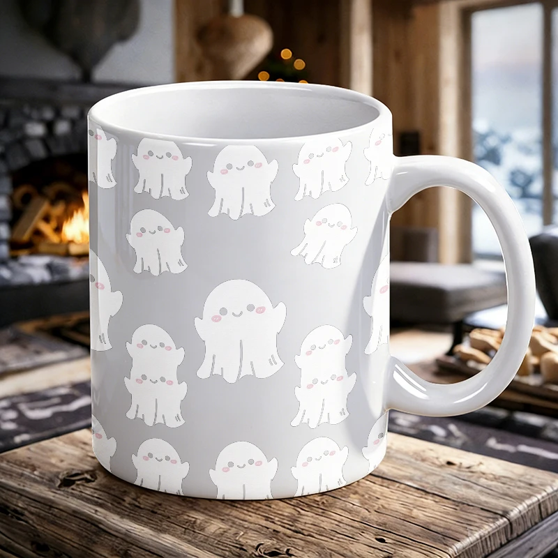 

1PCS Cute Ghost Full-Print Ceramic Cup, Coffee Cup, Milk Cup, Office Tea Cup, Drinking Cup, Fade-Resistant, Gift for Friends