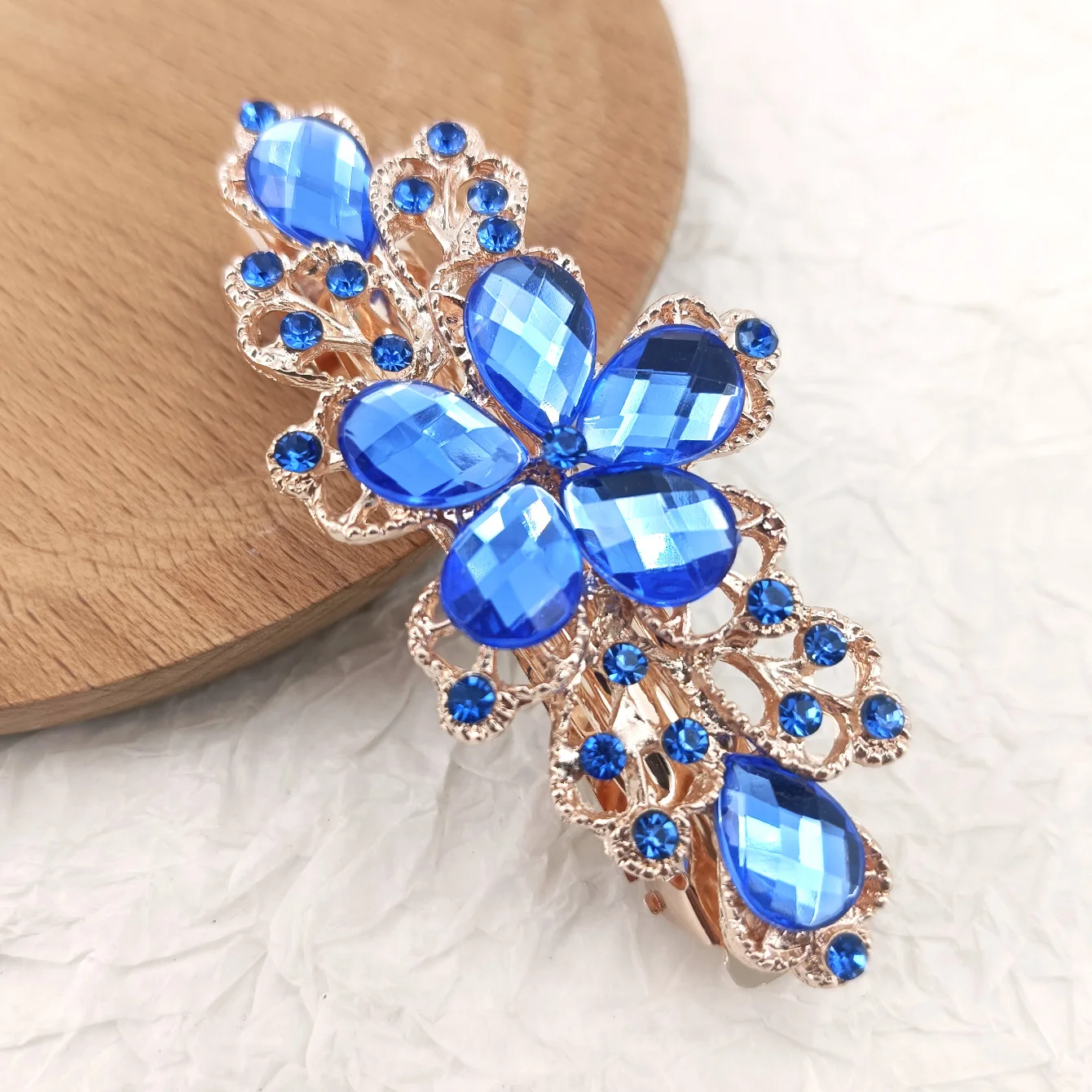 Kristall Floral Haarnadel Mädchen Damen Hairwear Schmuck Für Frauen Strass Legierung Haar Clip Party Haarspangen – Detail 9