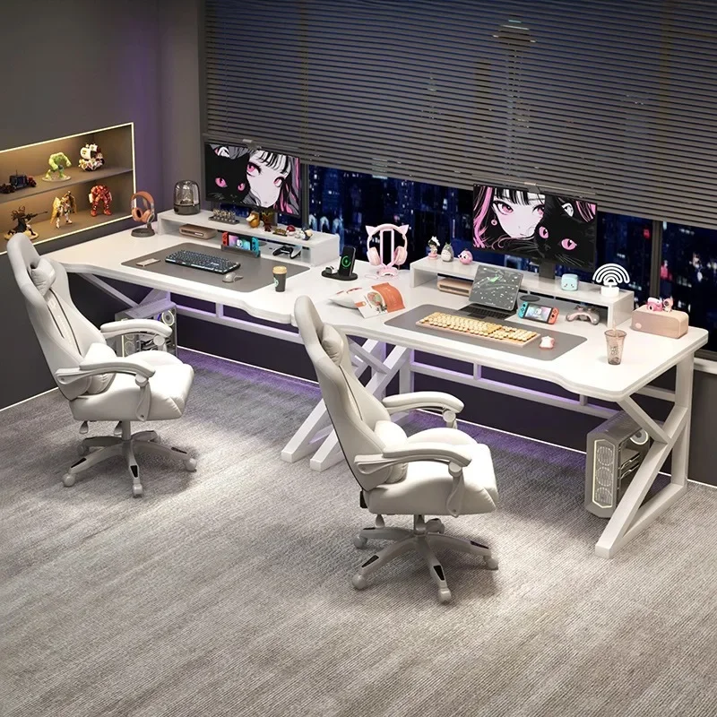 Escritorio Doble para Computadora, Mesa Larga Compartida para Dormitorio u Hogar, Ideal para Dormitorios Universitarios u Hoteles, Escritorio Práctico para Computadora