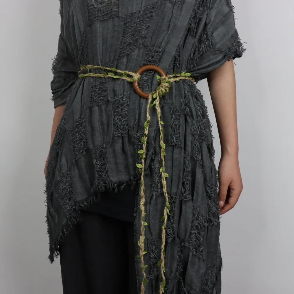 

1pc Linen Green Leaf Handwoven Belt Cosplay O Ring Loop Medieval Belt Viking Costume Renaissance Faire Festival LARP