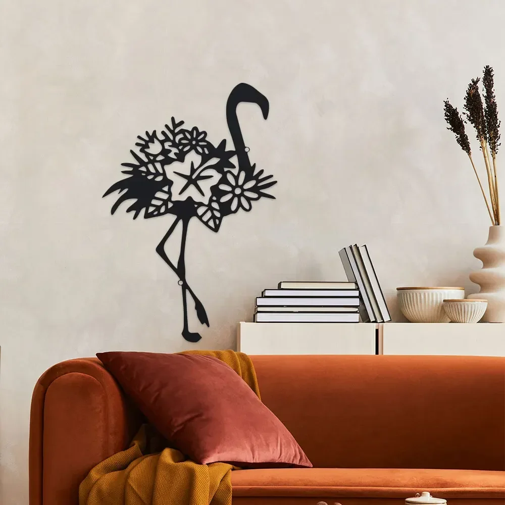 1pc Flamingo Mural Decoration  Indoor and Outdoor Sculpture for Living Room Patio Balcony,  Metal Artwork Decor