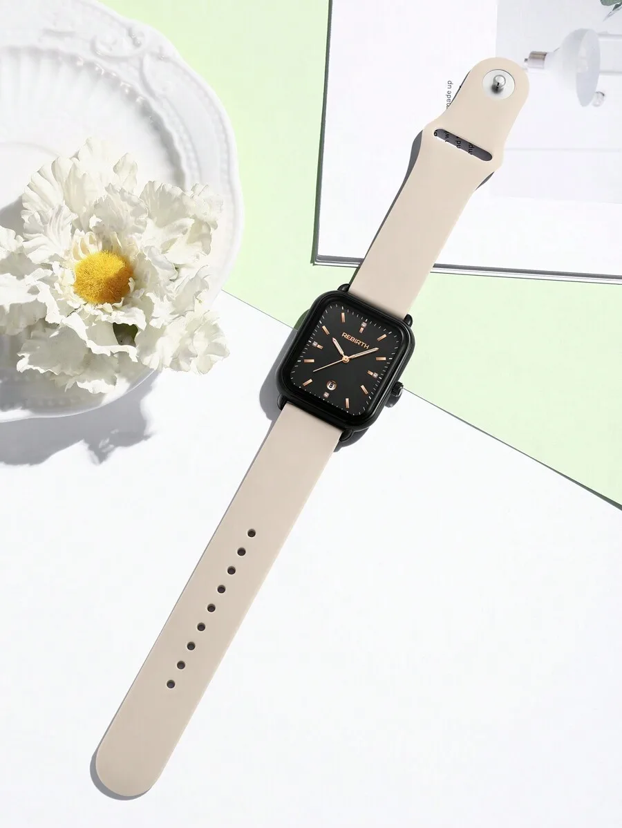 

Womens Silicone Strap Quartz Watch With Calendar Simple Fashionable Daily Wear