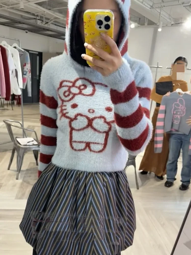 High-EndEuropean-Sle  Design Knitted Crew Ne Long Sve Patched Color Blo Hat Faionable Versatile Women's irt