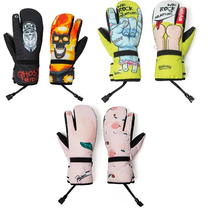 

Fleece Cartoon Women Ski Gloves 2025 Winter Sport Snow Mittens Husband Snowboard Equipment Female Waterproof Warm Glove Heated