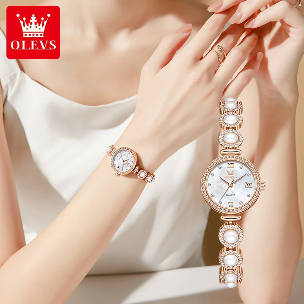 

OLEVS Woman Watch Fashion Full Diamond Luxury Brand Ladies Watches Stainless Steel Pearl Bracelet Wrist Watches for Women 5635