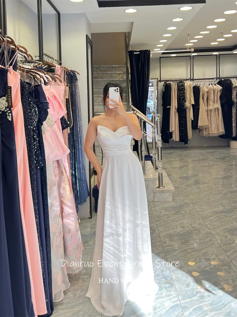 เดียนรูโอ เอ ไลน์ผูกเชือกชุดแต่งงานรุ่ยหวานเวสติโด เดอ โนวาแขนกุดคุณภาพสูงชุดราตรีที่กำหนดเอง