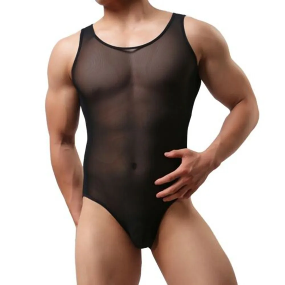 

Men Leotard Mens Sexy Stretch Bodysuit Sheer Ultra-Thin Jockstrap Bulge Pouch See Through Underwear Gays Sissy Breathable Clothe