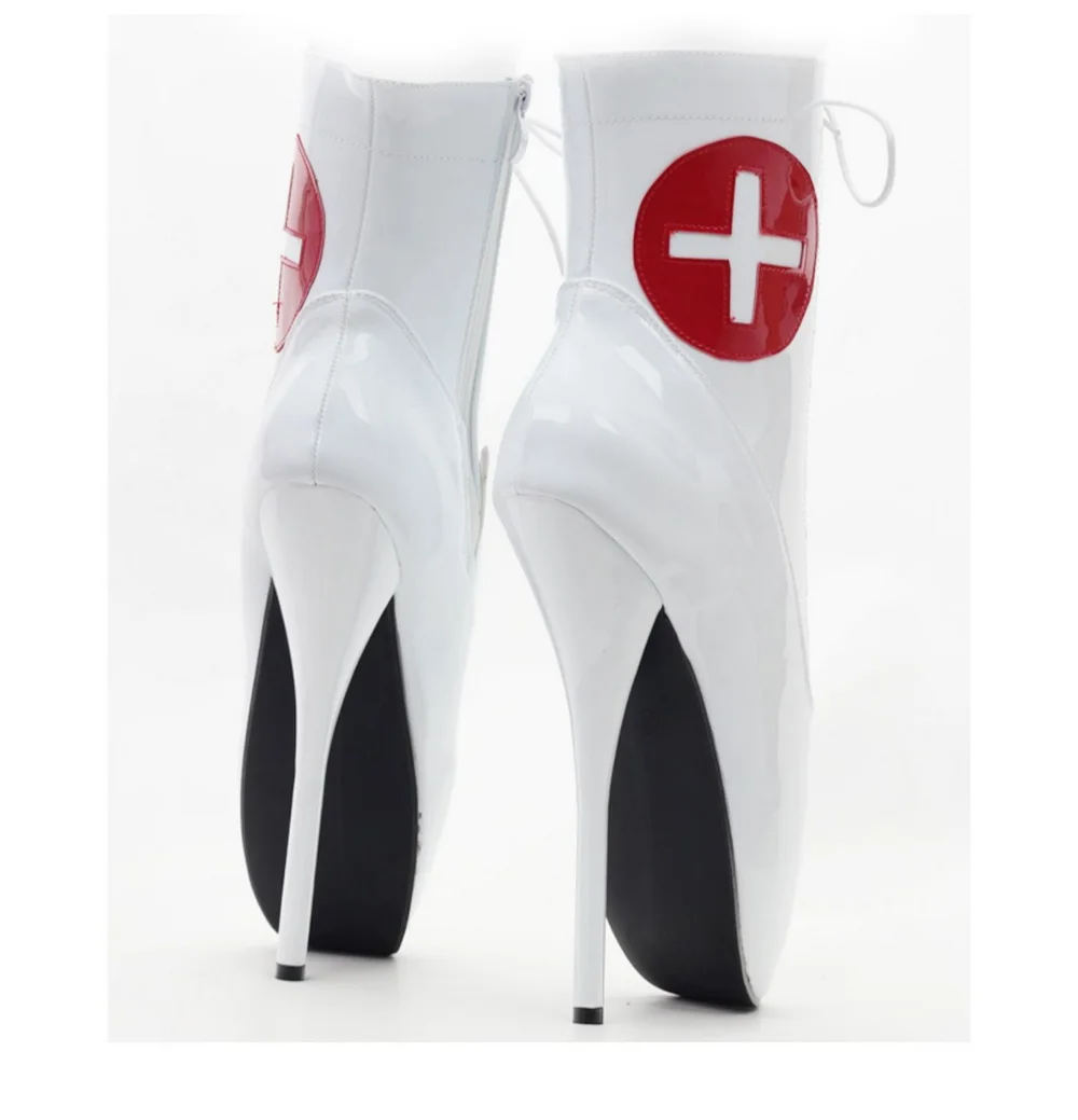 18 سنتيمتر أحذية الباليه عالية الكعب ، للجنسين الوثن عبر مضمد موحدة ممرضة تأثيري الأحذية ، الأربطة الأمامية ، أبيض ، حجم 46 ، ألوان مخصصة #4