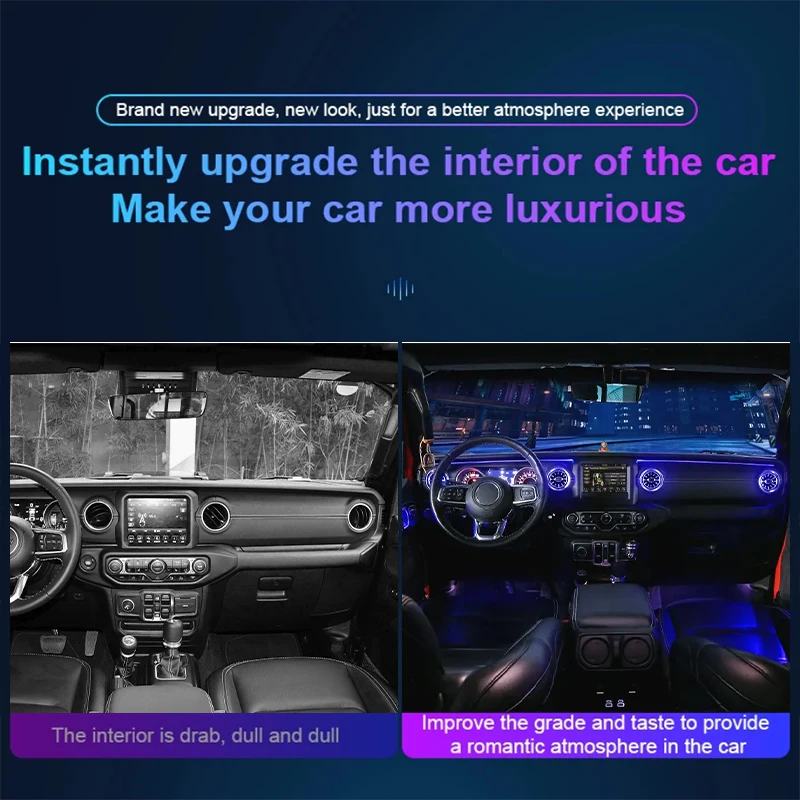 Ouchuangbo LED Atmosphere Lamp For Jeep Wrangler 2018-2023 Luminous Air Outlet Ambient mood light Interior lighting Backlight