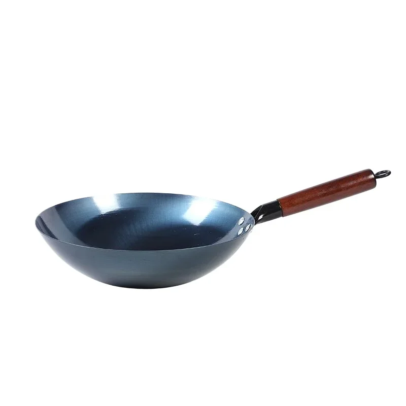 30/32/34cm Traditional iron wok,Non-coating Woks Hand forged For Kitchen PanWooden Handle Wok Kitchen Gas Pot Cookware